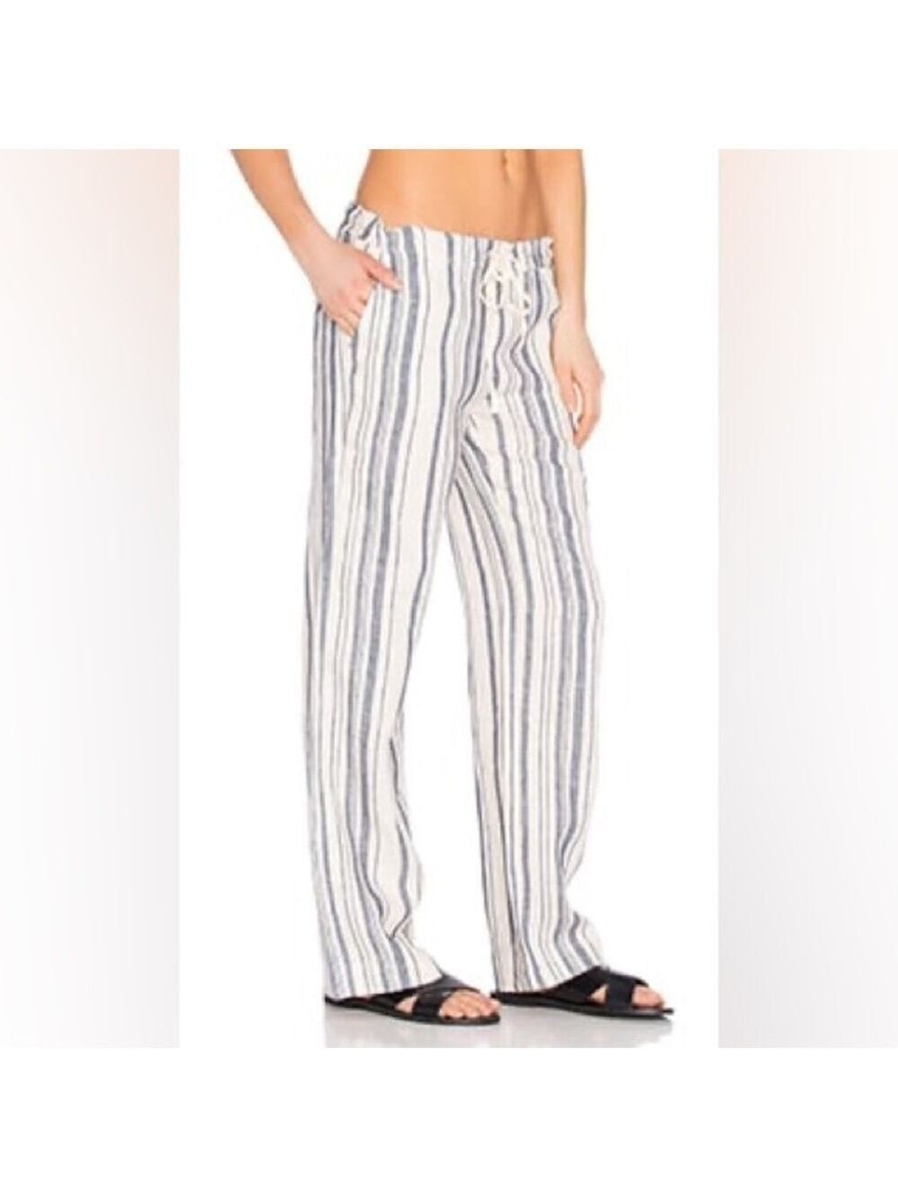 NWT Michael Stars Vertical Stripe Linen Wide Leg Pant Ivory & Chambray S 4/6